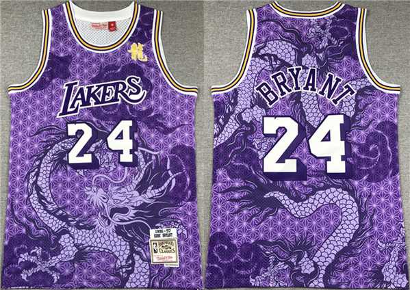 Mens Los Angeles Lakers #24 Kobe Bryant Purple 1996-97 Throwback basketball Jersey Mixiu